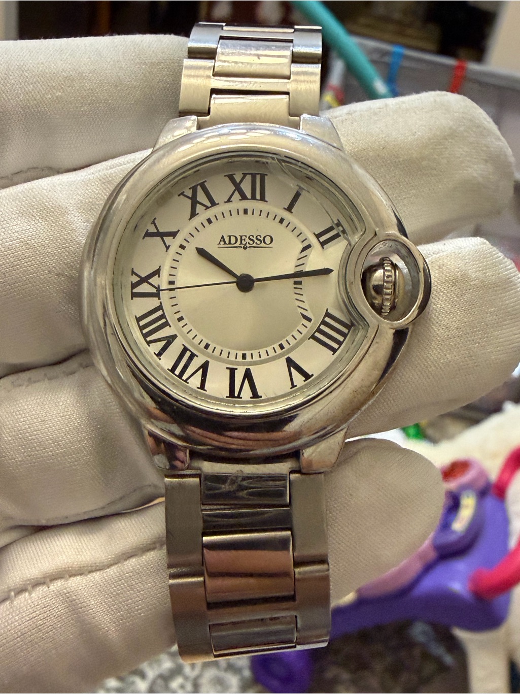 Adesso Ballon Bleu Style Mens Dress Watch Roman Numeral 40mm Cracked Glass